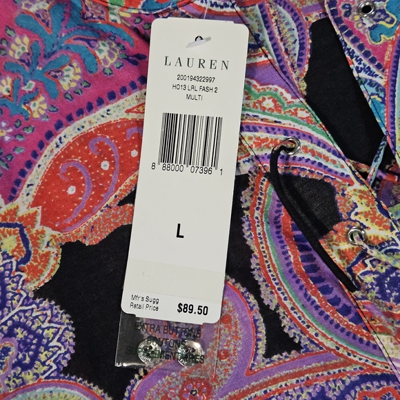 Lauren Ralph Lauren Paisley Long Sleeve Button Down Blouse - Picture 9 of 14